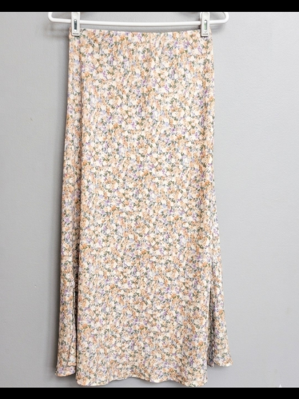 Audrey 3+1 Floral Midi Skirt Pastel Multi Side Slits Large Cottagecore Boho